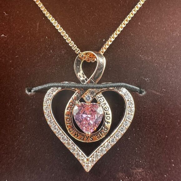 NIB Redbee 18kt GP, Rose gold over s925, "Pink" CZ in heart necklace! - Picture 7 of 13